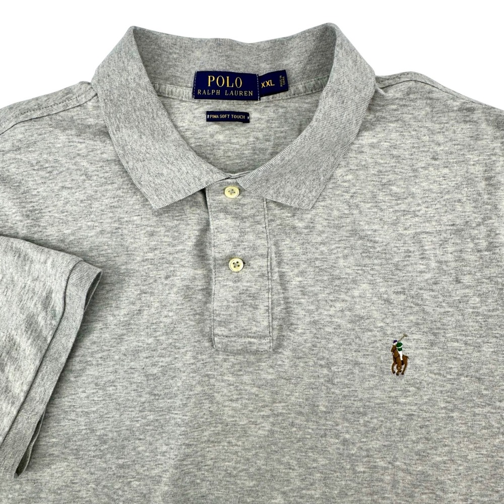 Polo Ralph Lauren Mens XXL Heather Gray Pima Soft Touch Short Sleeve Polo Shirt